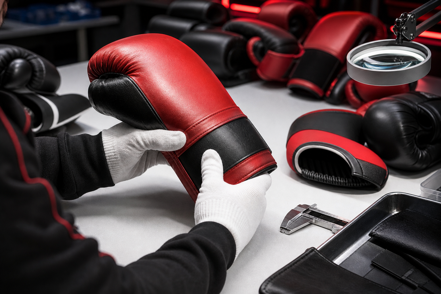 Quality control inspection for custom boxing gloves